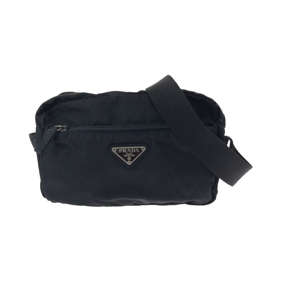 17532
PRADA プラダ テスート 三角ロゴプレート ブラック 黒 シルバー金具 ナイロン B9061 ショルダーバッグ ポシェット  レディース