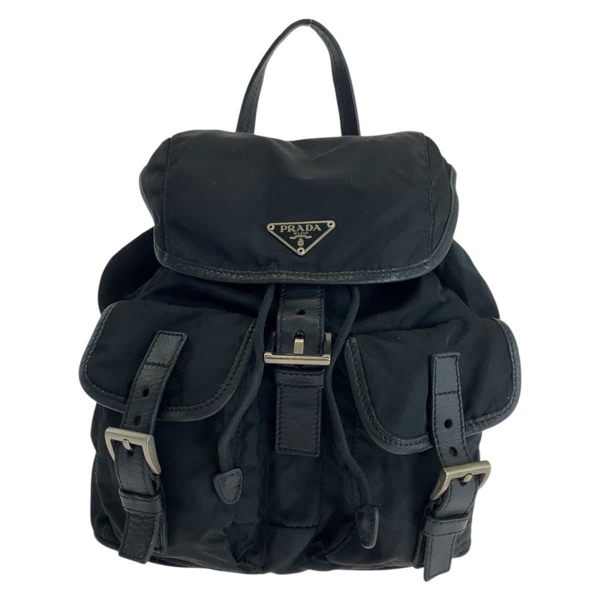 17533
PRADA プラダ テスート 三角ロゴプレート ブラック 黒 シルバー金具 ナイロン / レザー リュック バックパック  レディース AB45