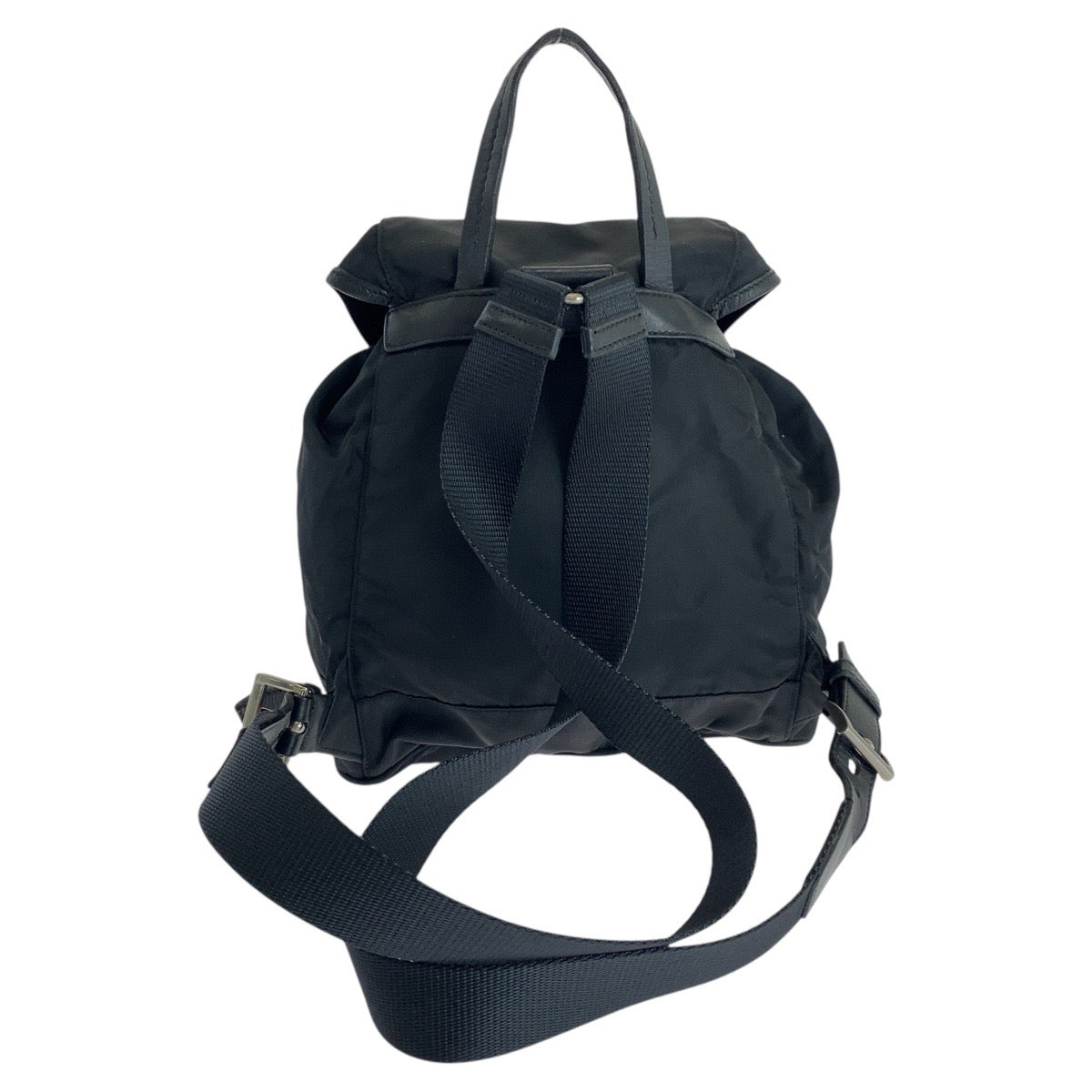 17533
PRADA プラダ テスート 三角ロゴプレート ブラック 黒 シルバー金具 ナイロン / レザー リュック バックパック  レディース AB45