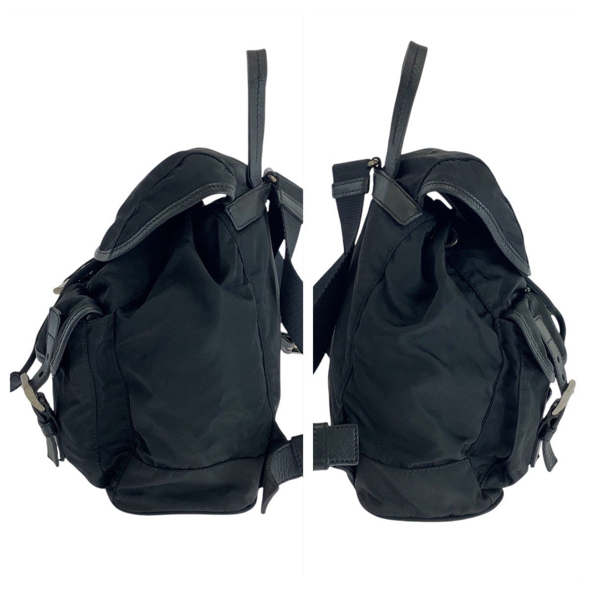 17533
PRADA プラダ テスート 三角ロゴプレート ブラック 黒 シルバー金具 ナイロン / レザー リュック バックパック  レディース AB45