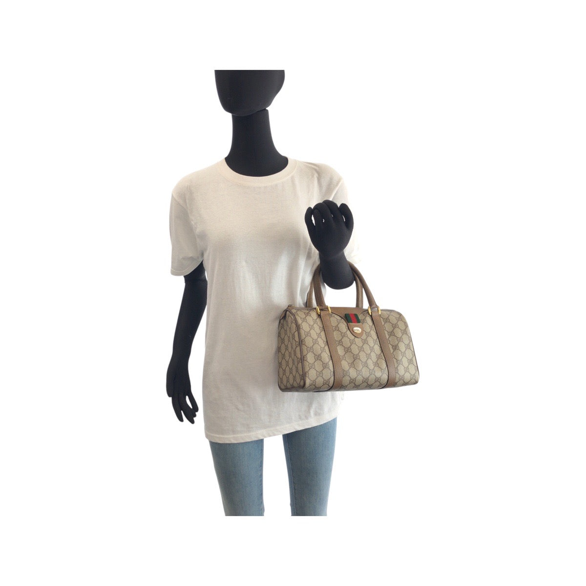 17534
GUCCI グッチ ヴィンテージ シェリーライン オールドグッチ ベージュ ブラウン ゴールド金具 GGスプリームキャンバス / レザー 39.02.006 ハンドバッグ ボストンバッグ  レディース AB39