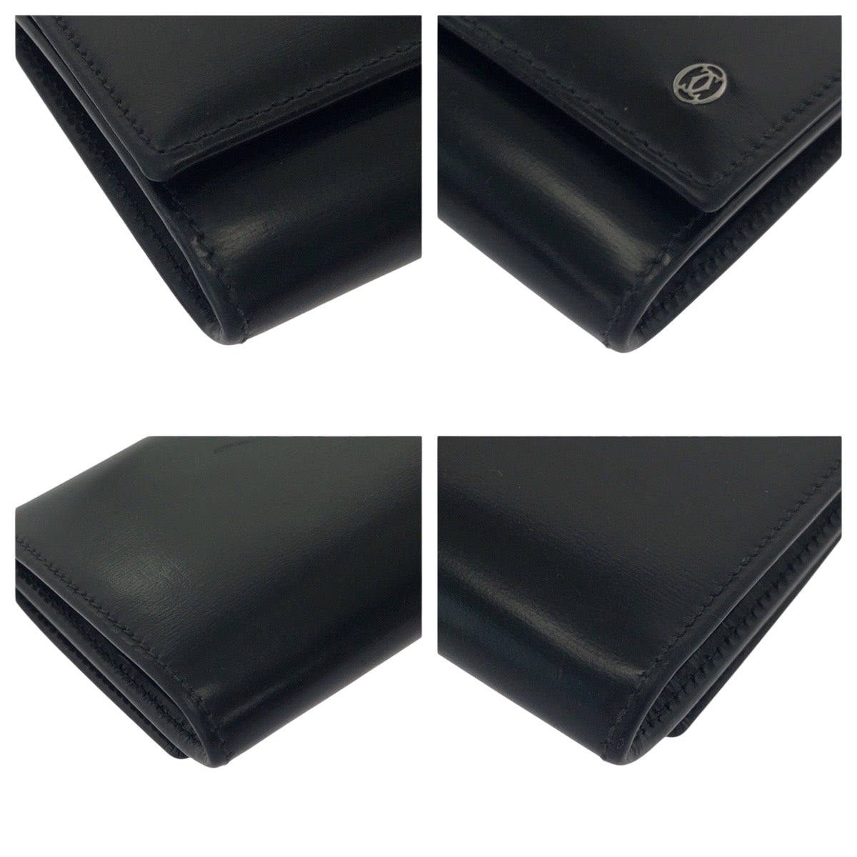 17551
CARTIER カルティエ パシャ ブラック 黒 シルバー金具 カーフ コインケース コンパクトウォレット  レディース A14