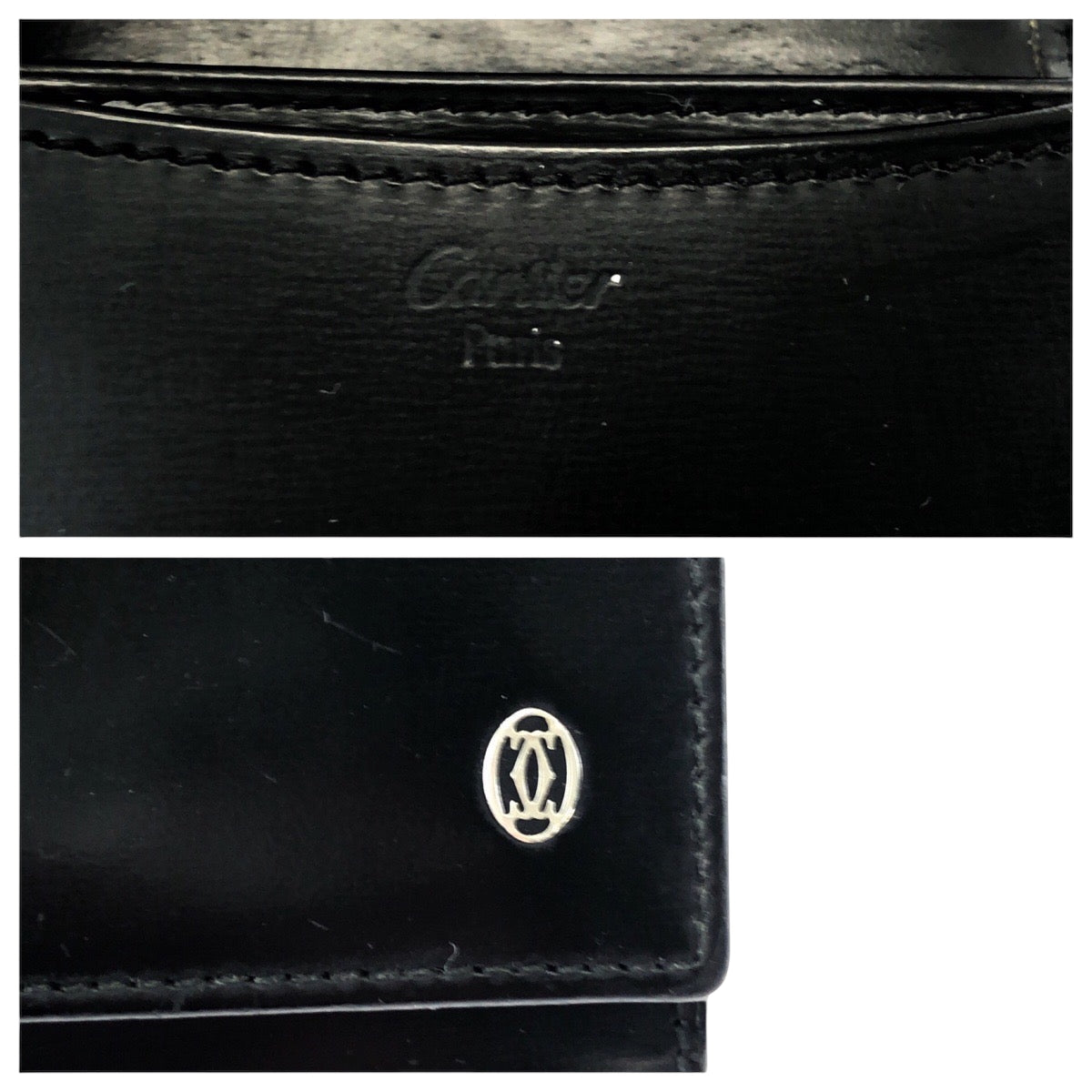 17551
CARTIER カルティエ パシャ ブラック 黒 シルバー金具 カーフ コインケース コンパクトウォレット  レディース A14