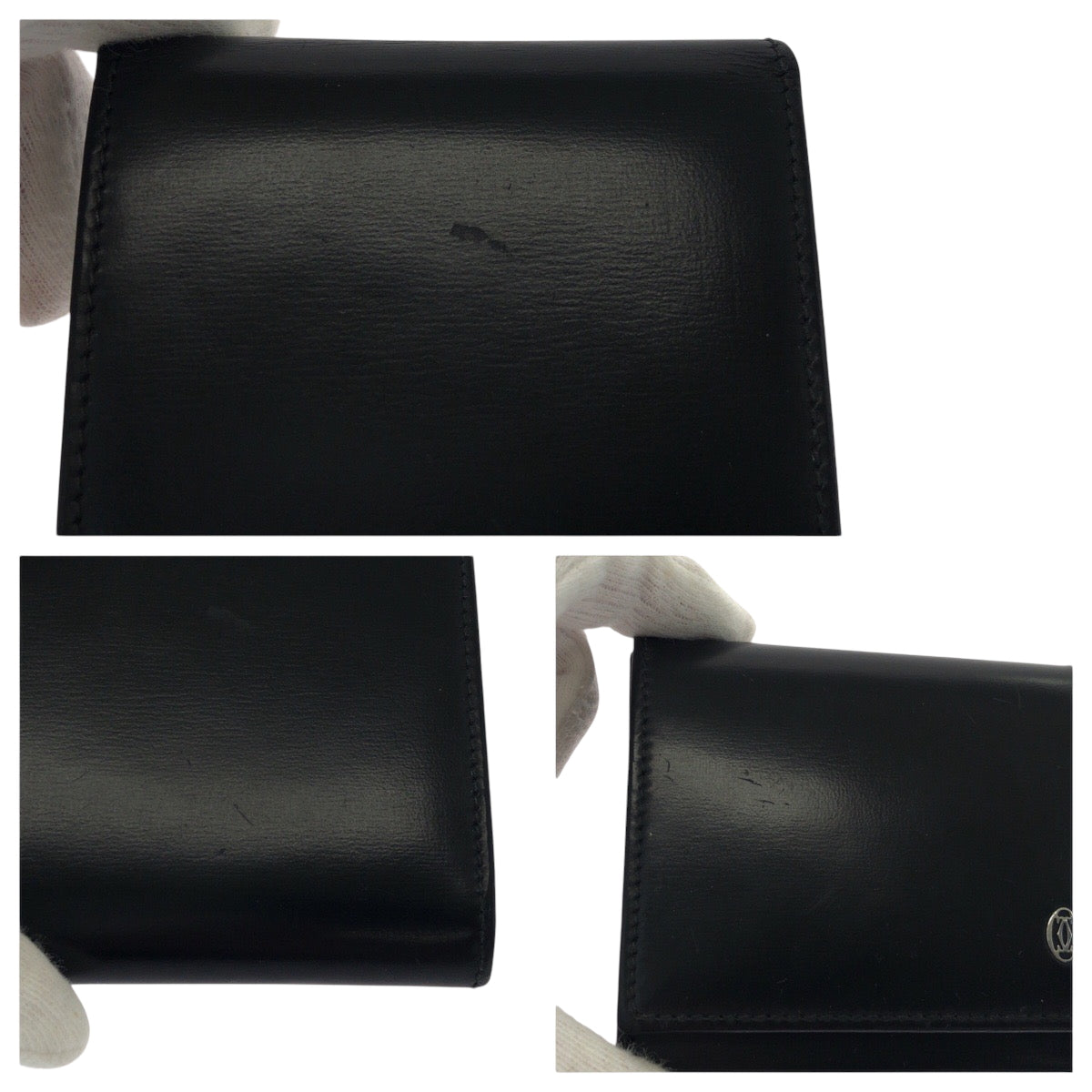 17551
CARTIER カルティエ パシャ ブラック 黒 シルバー金具 カーフ コインケース コンパクトウォレット  レディース A14