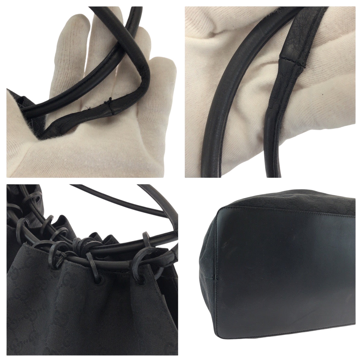 17573
GUCCI グッチ ブラック 黒 ブラック金具 GGキャンバス 91379 巾着 ショルダーバッグ  レディース ABP48