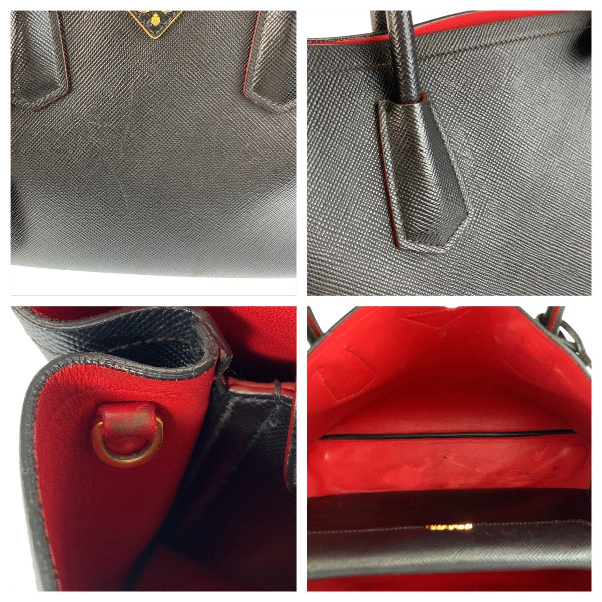 17574
PRADA プラダ サフィアーノ ドゥーブレ ブラック 黒 ゴールド金具 レザー トートバッグ ハンドバッグ  レディース ABP77