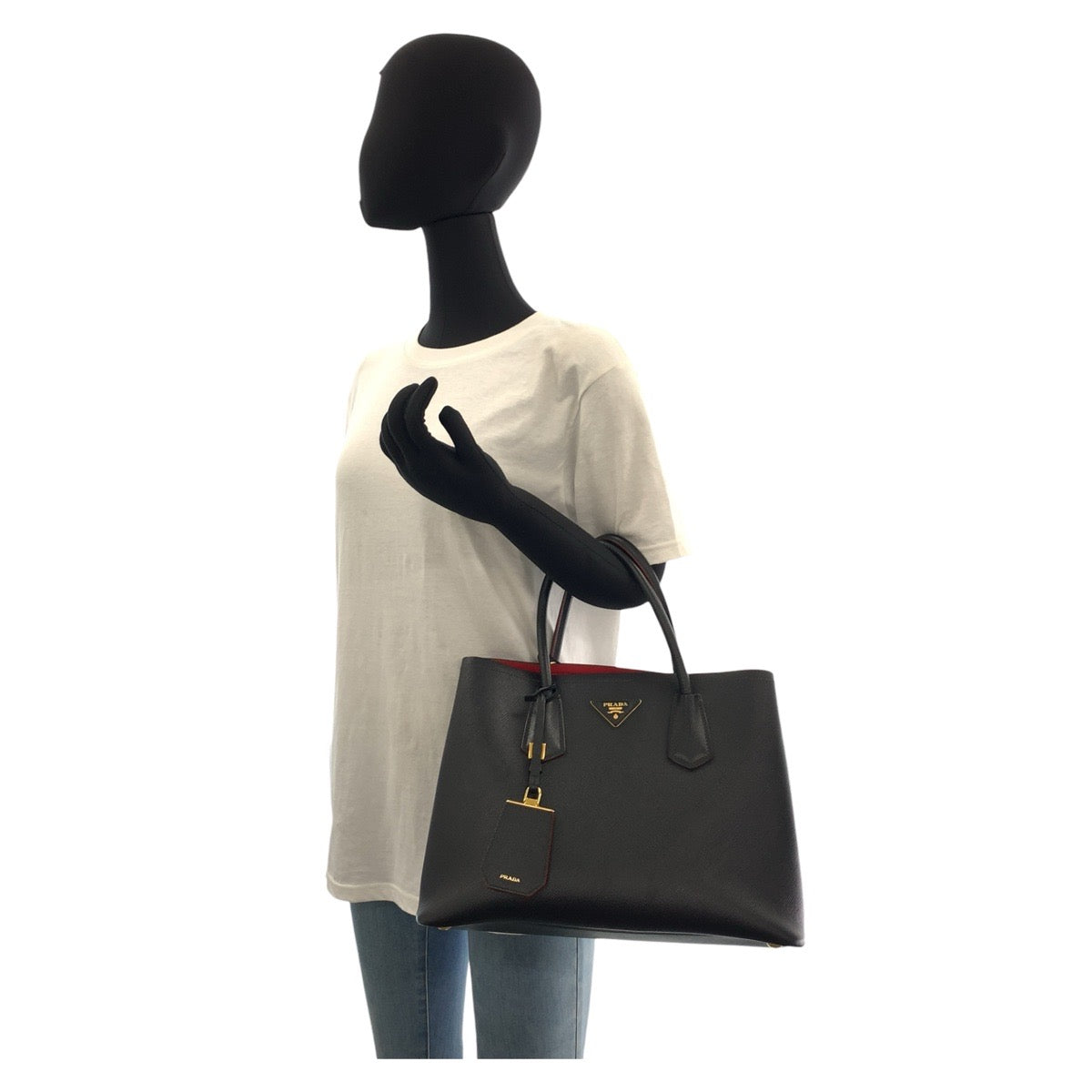 17574
PRADA プラダ サフィアーノ ドゥーブレ ブラック 黒 ゴールド金具 レザー トートバッグ ハンドバッグ  レディース ABP77