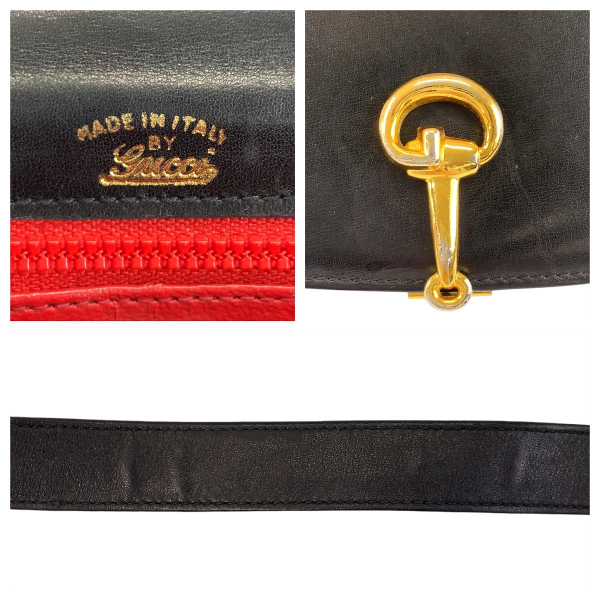 17575
GUCCI グッチ ホースビット ブラック 黒 ゴールド金具 レザー ショルダーバッグ ポシェット  レディース ABP39