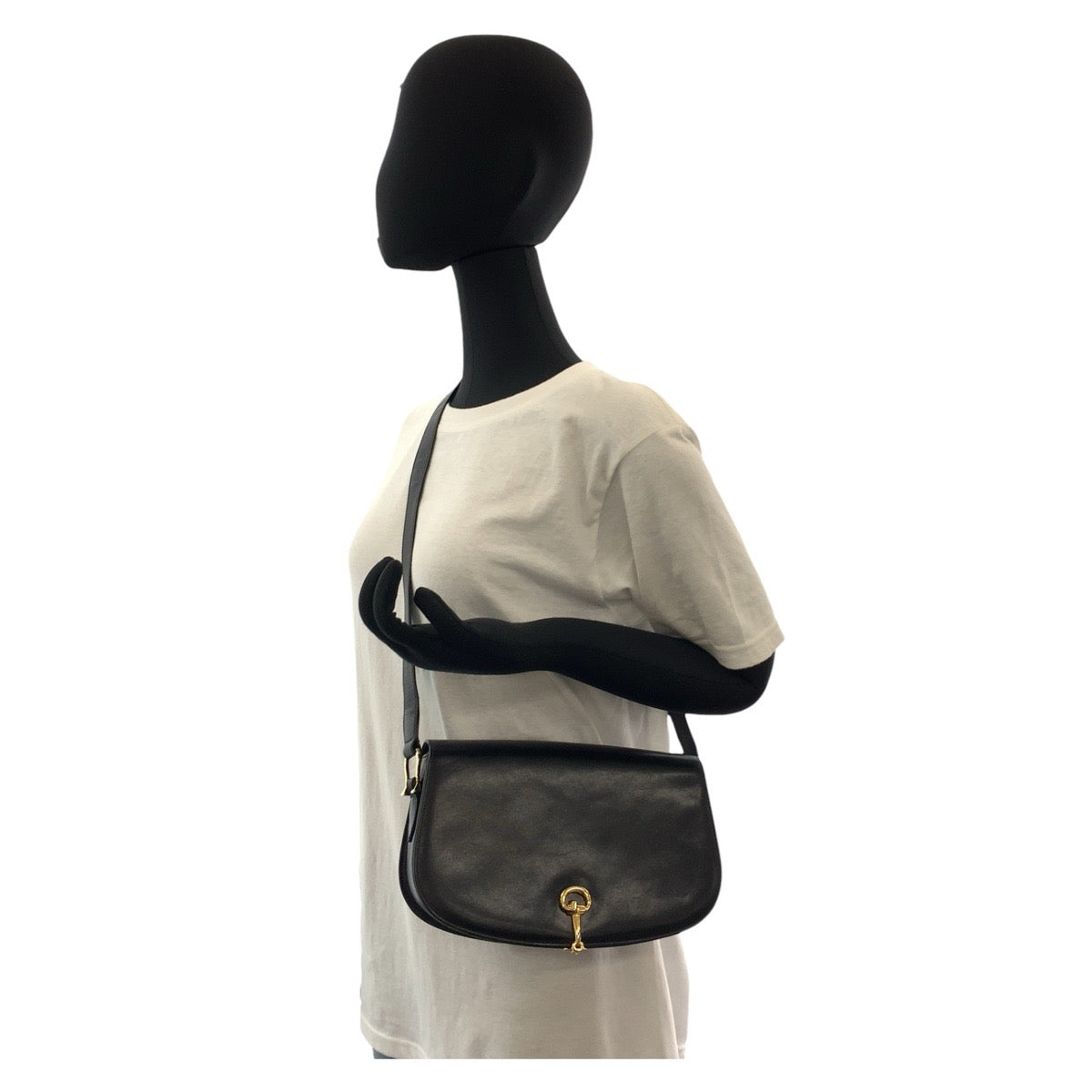 17575
GUCCI グッチ ホースビット ブラック 黒 ゴールド金具 レザー ショルダーバッグ ポシェット  レディース ABP39