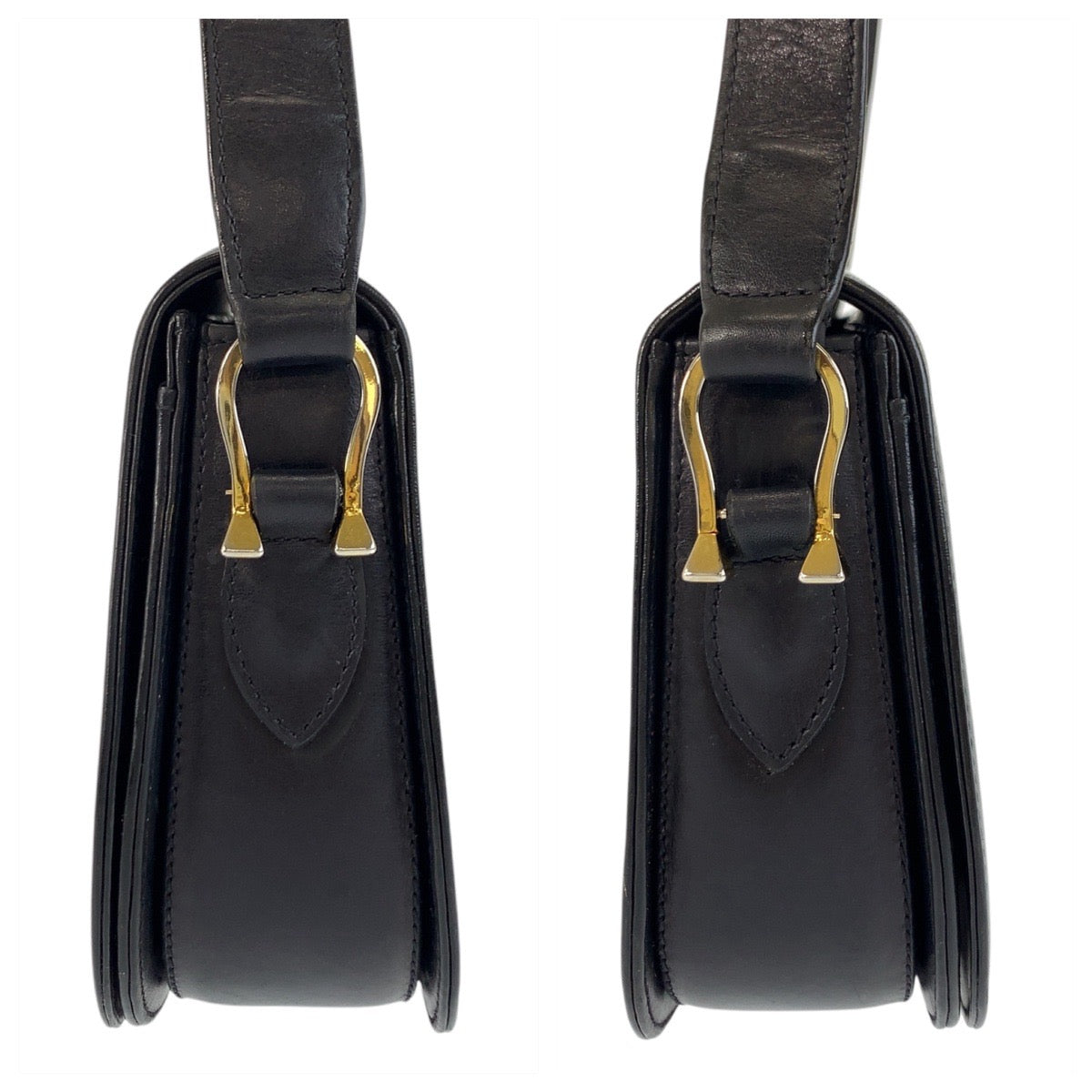 17575
GUCCI グッチ ホースビット ブラック 黒 ゴールド金具 レザー ショルダーバッグ ポシェット  レディース ABP39