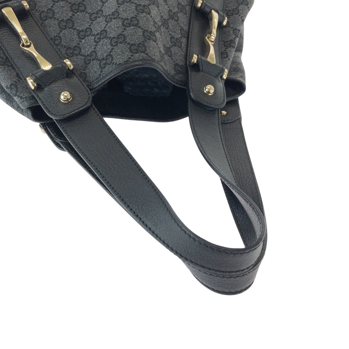 17579
GUCCI グッチ ホースビット ブラック 黒 グレー ゴールド金具 GGキャンバス 292927 トートバッグ ハンドバッグ ショルダーバッグ  レディース A73