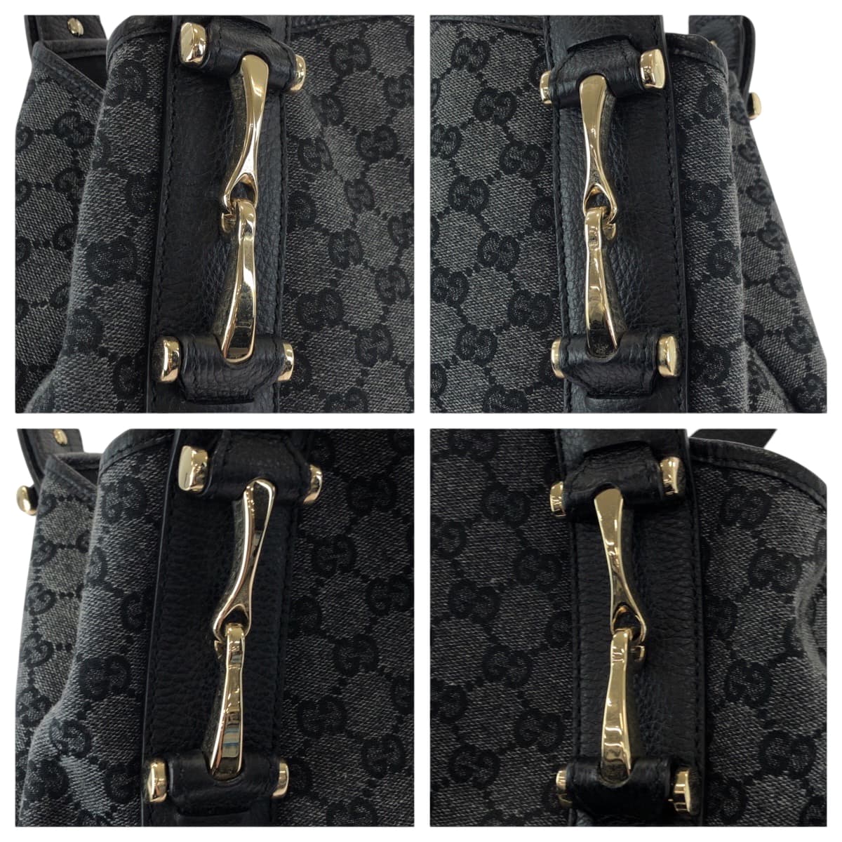 17579
GUCCI グッチ ホースビット ブラック 黒 グレー ゴールド金具 GGキャンバス 292927 トートバッグ ハンドバッグ ショルダーバッグ レディース A73
