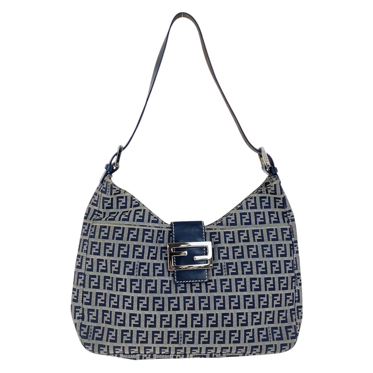 17583
FENDI フェンディ ヴィンテージ ズッキーノ ネイビー シルバー金具 キャンバス / レザー ショルダーバッグ ハンドバッグ レディース A67