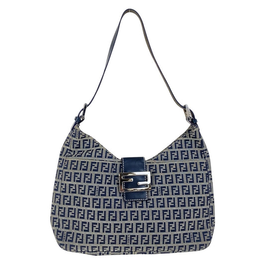 17583
FENDI フェンディ ヴィンテージ ズッキーノ ネイビー シルバー金具 キャンバス / レザー ショルダーバッグ ハンドバッグ レディース A67