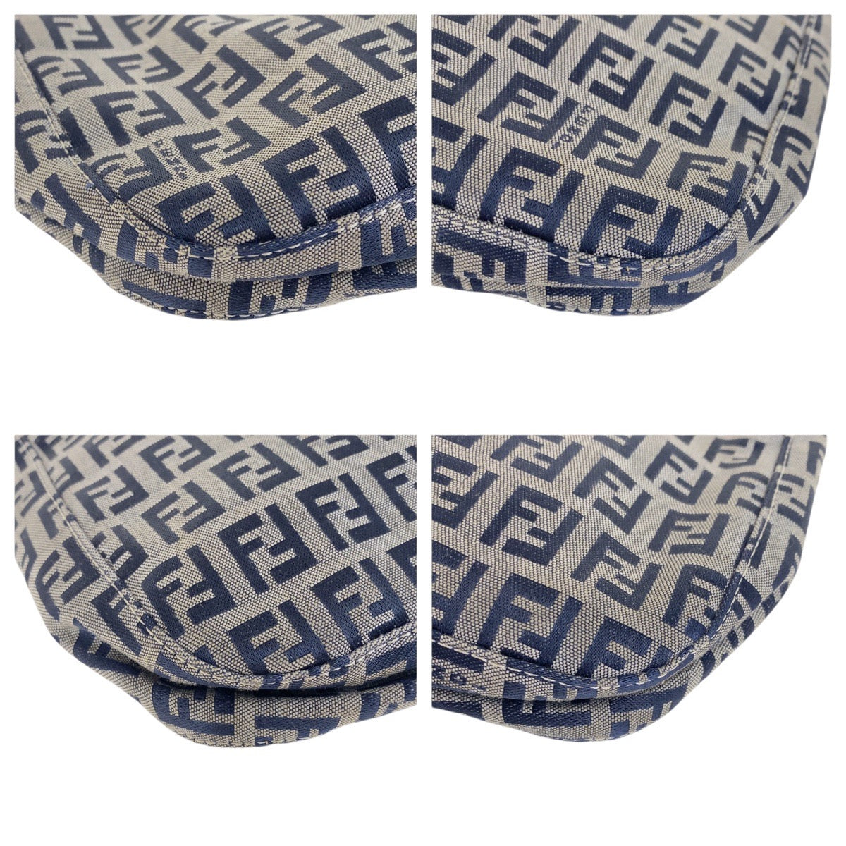 17583
FENDI フェンディ ヴィンテージ ズッキーノ ネイビー シルバー金具 キャンバス / レザー ショルダーバッグ ハンドバッグ レディース A67