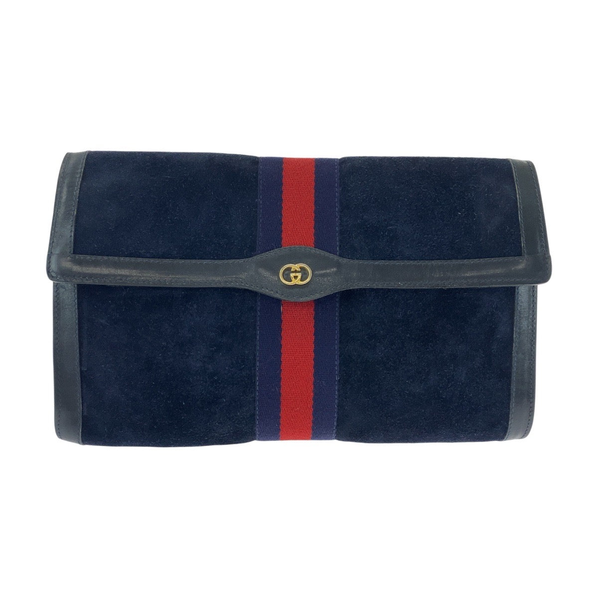17584
GUCCI グッチ ヴィンテージ シェリーライン オールドグッチ ネイビー ゴールド金具 スウェード / レザー クラッチバッグ  レディース