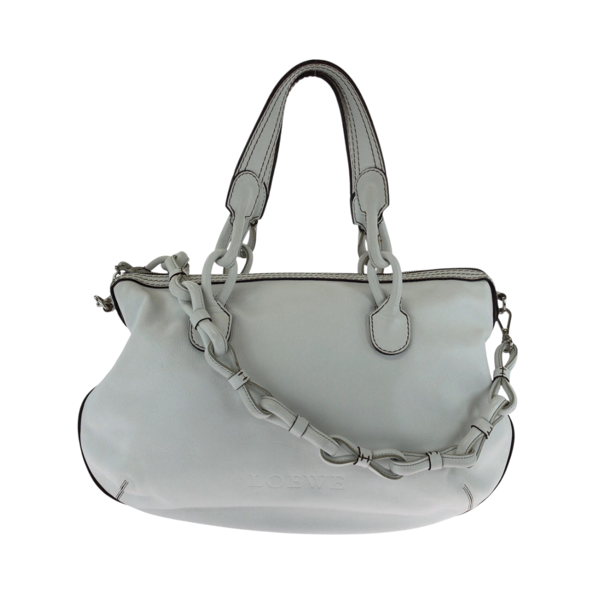 17585
LOEWE ロエベ フィエスタ ホワイト シルバー金具 レザー ショルダーバッグ トートバッグ ハンドバッグ 2way  レディース A52