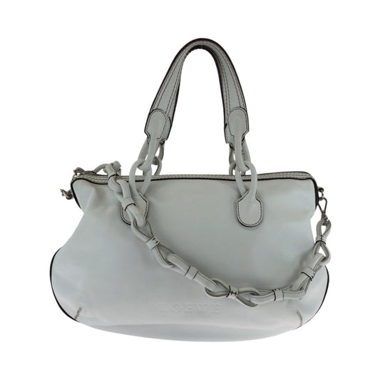 17585
LOEWE ロエベ フィエスタ ホワイト シルバー金具 レザー ショルダーバッグ トートバッグ ハンドバッグ 2way  レディース A52