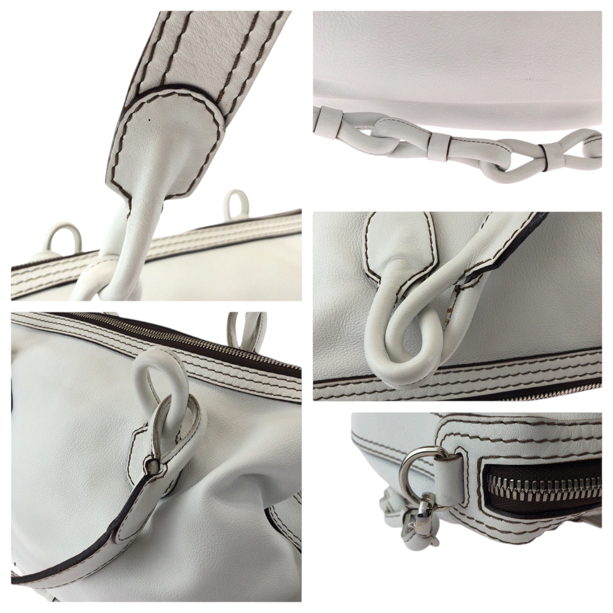 17585
LOEWE ロエベ フィエスタ ホワイト シルバー金具 レザー ショルダーバッグ トートバッグ ハンドバッグ 2way  レディース A52