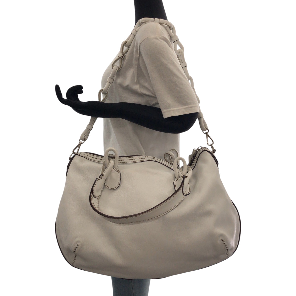 17585
LOEWE ロエベ フィエスタ ホワイト シルバー金具 レザー ショルダーバッグ トートバッグ ハンドバッグ 2way  レディース A52