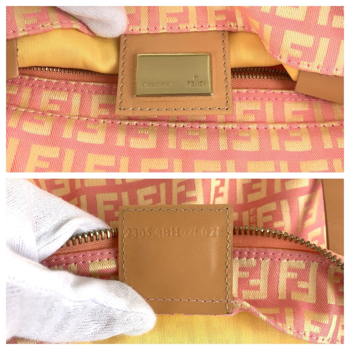 17586
FENDI フェンディ ズッキーノ ピンク ベージュ ゴールド金具 キャンバス / レザー 2305 8BH021 028 トートバッグ ショルダーバッグ  レディース A62