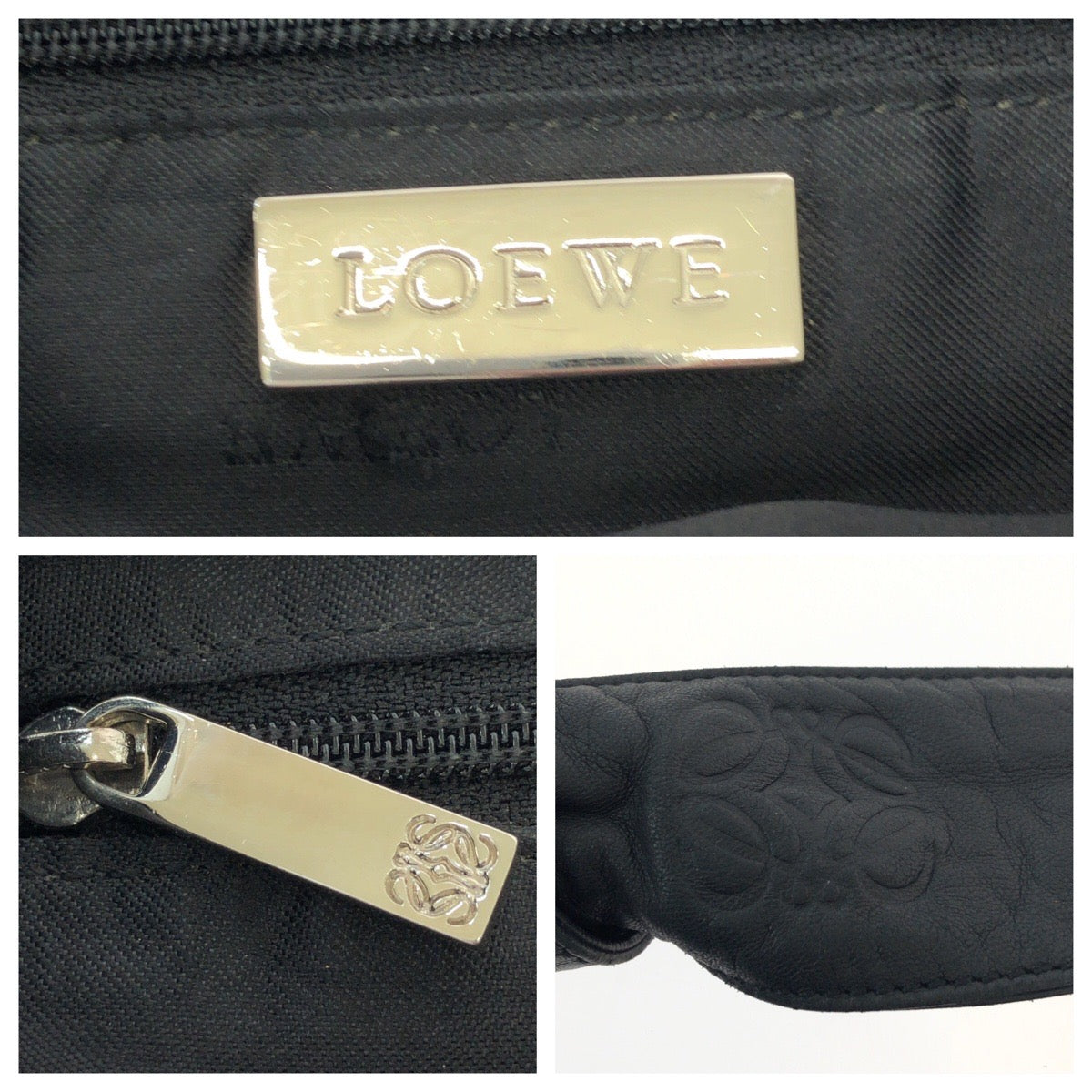 17587
LOEWE ロエベ アナグラム ブラック 黒 シルバー金具 レザー ワンショルダーバッグ ハンドバッグ  レディース