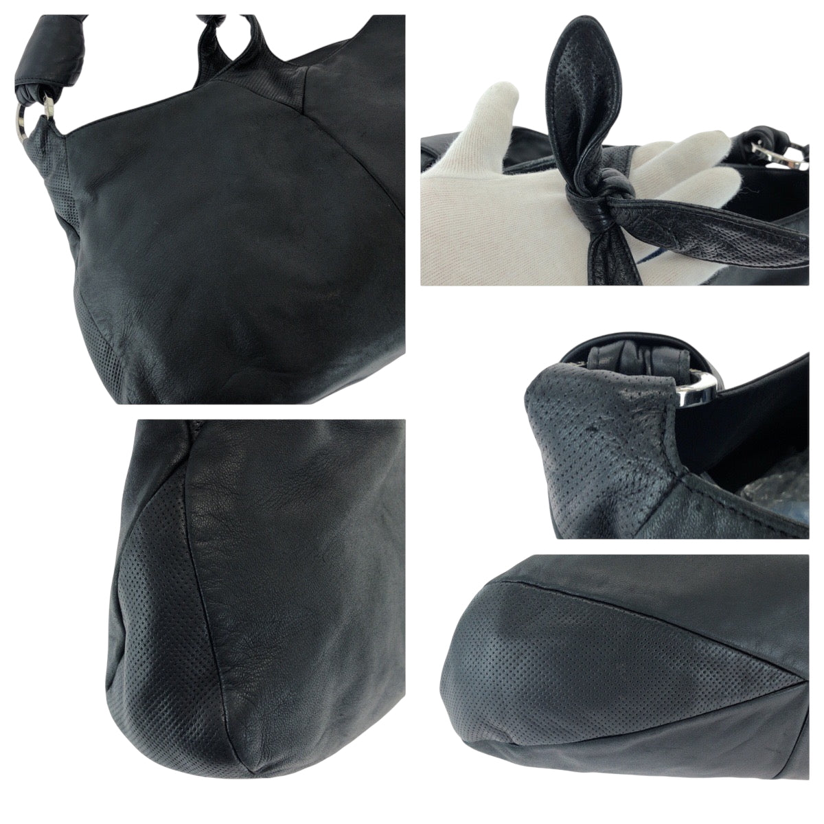 17587
LOEWE ロエベ アナグラム ブラック 黒 シルバー金具 レザー ワンショルダーバッグ ハンドバッグ  レディース