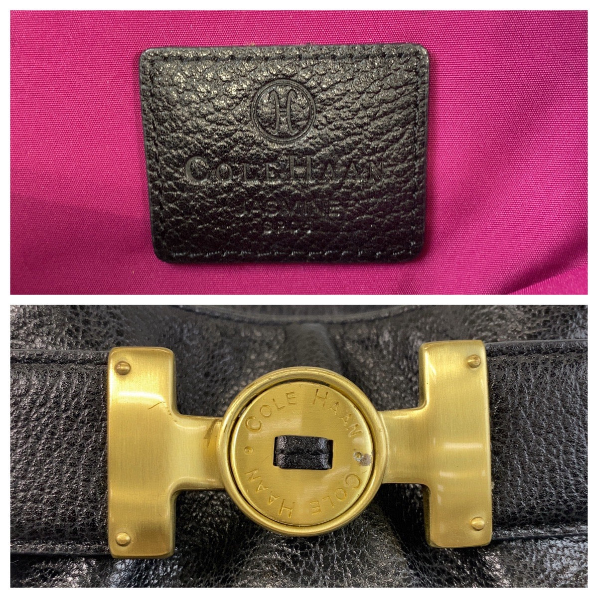 17588
COLE HAAN コールハーン ブラック 黒 ゴールド金具 レザー ハンドバッグ  レディース ABP7