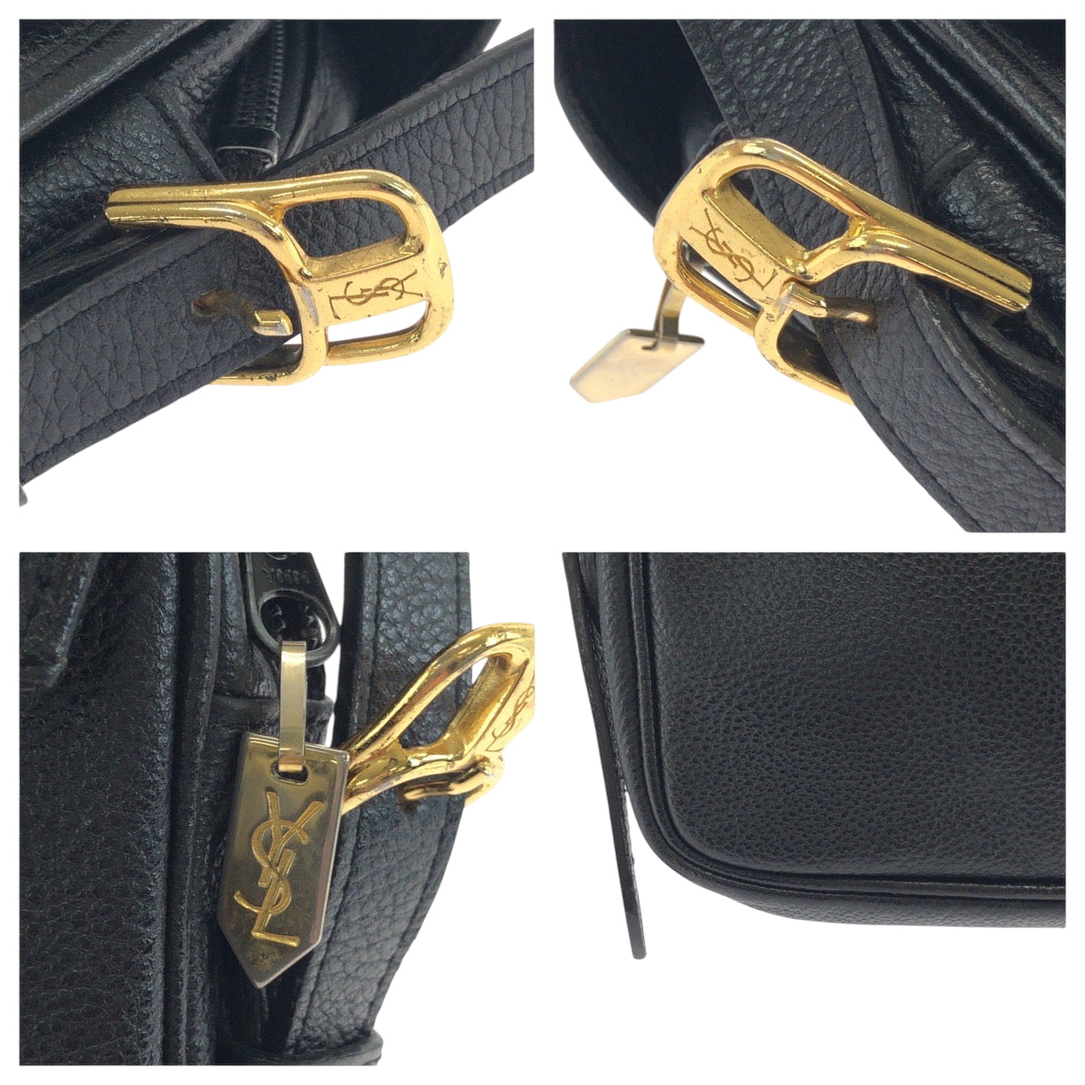 17589
YVES SAINT LAURENT イヴ サンローラン ヴィンテージ YSL ブラック 黒 ゴールド金具 レザー ショルダーバッグ ポシェット  レディース ABP40