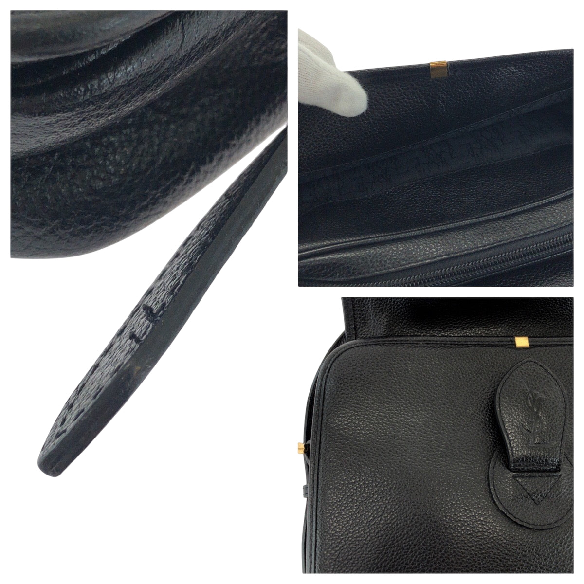 17589
YVES SAINT LAURENT イヴ サンローラン ヴィンテージ YSL ブラック 黒 ゴールド金具 レザー ショルダーバッグ ポシェット  レディース ABP40