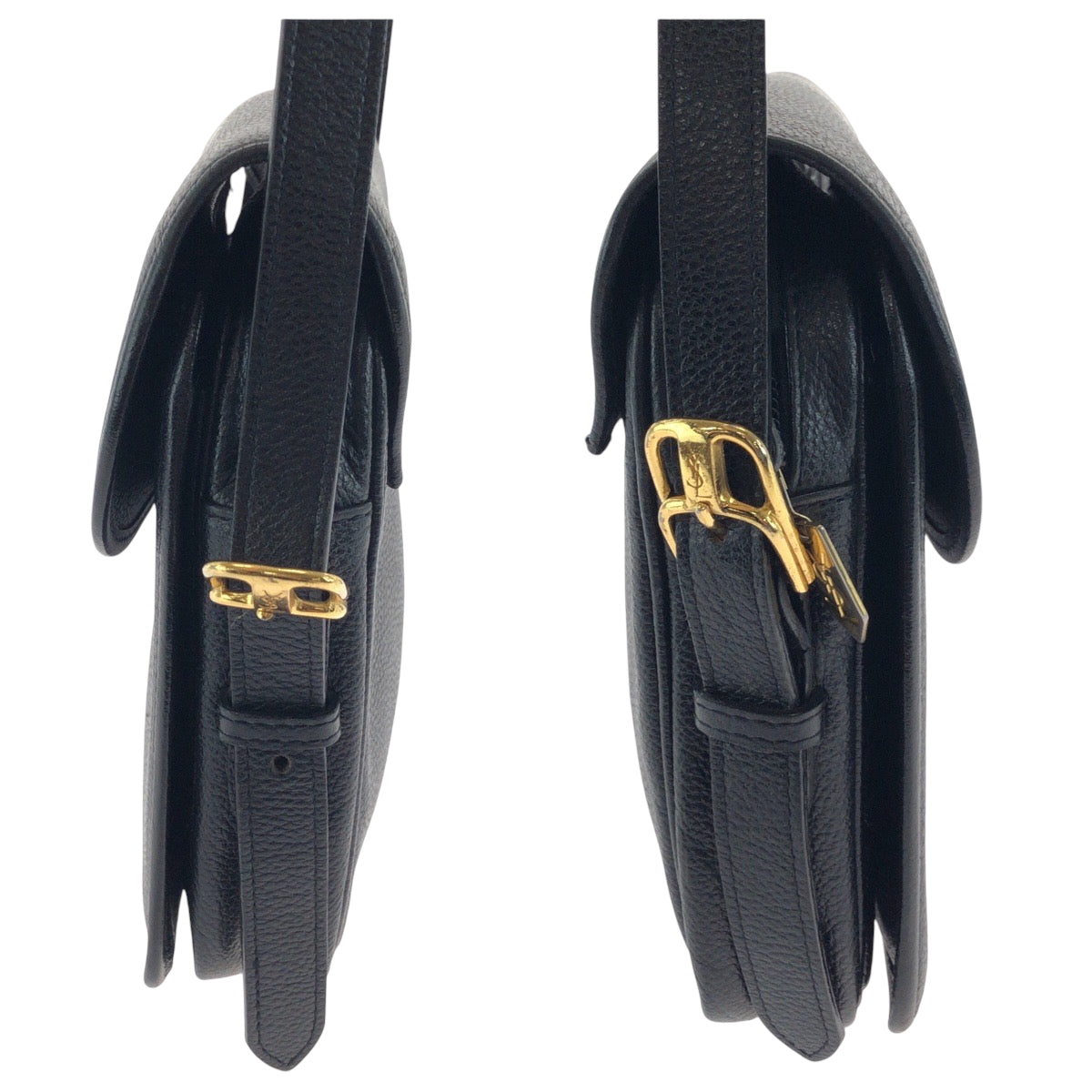 17589
YVES SAINT LAURENT イヴ サンローラン ヴィンテージ YSL ブラック 黒 ゴールド金具 レザー ショルダーバッグ ポシェット  レディース ABP40