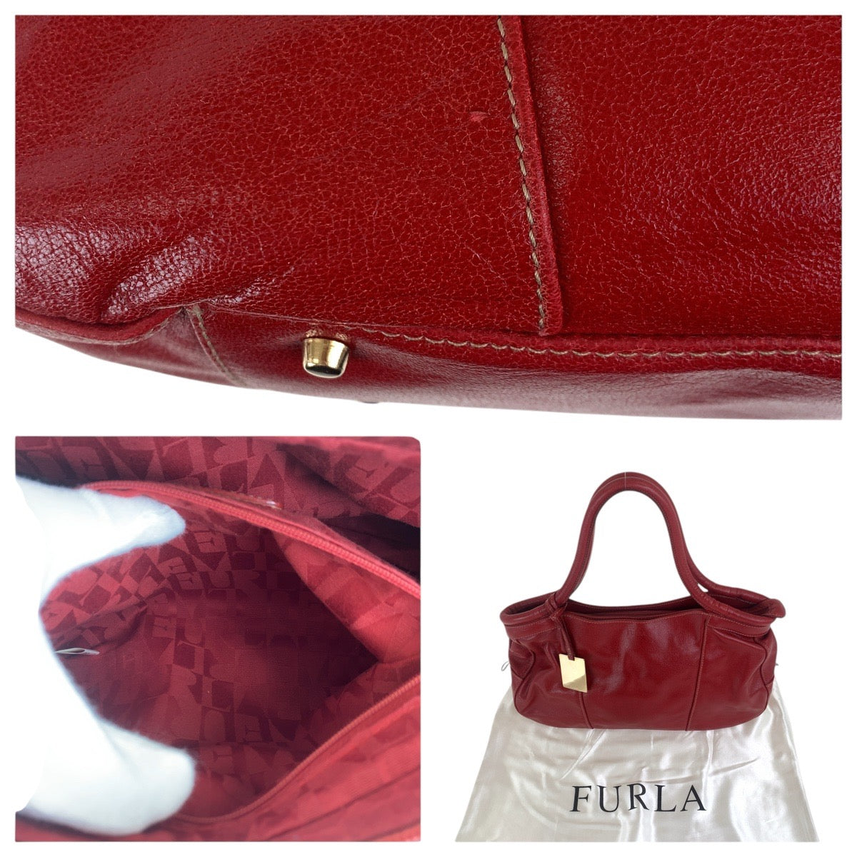 17590
Furla フルラ レッド ゴールド金具 レザー トートバッグ ショルダーバッグ  レディース