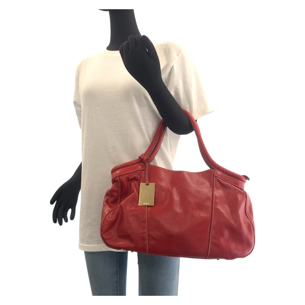17590
Furla フルラ レッド ゴールド金具 レザー トートバッグ ショルダーバッグ  レディース