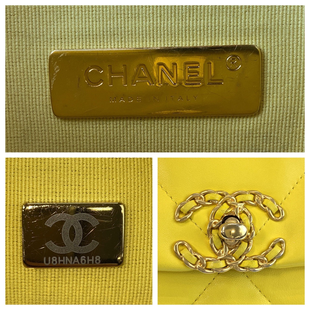 17593
CHANEL シャネル マトラッセ 19 ココマーク ターンロック イエロー ゴールド金具 ラムスキン チェーンショルダーバッグ  レディース ABP490