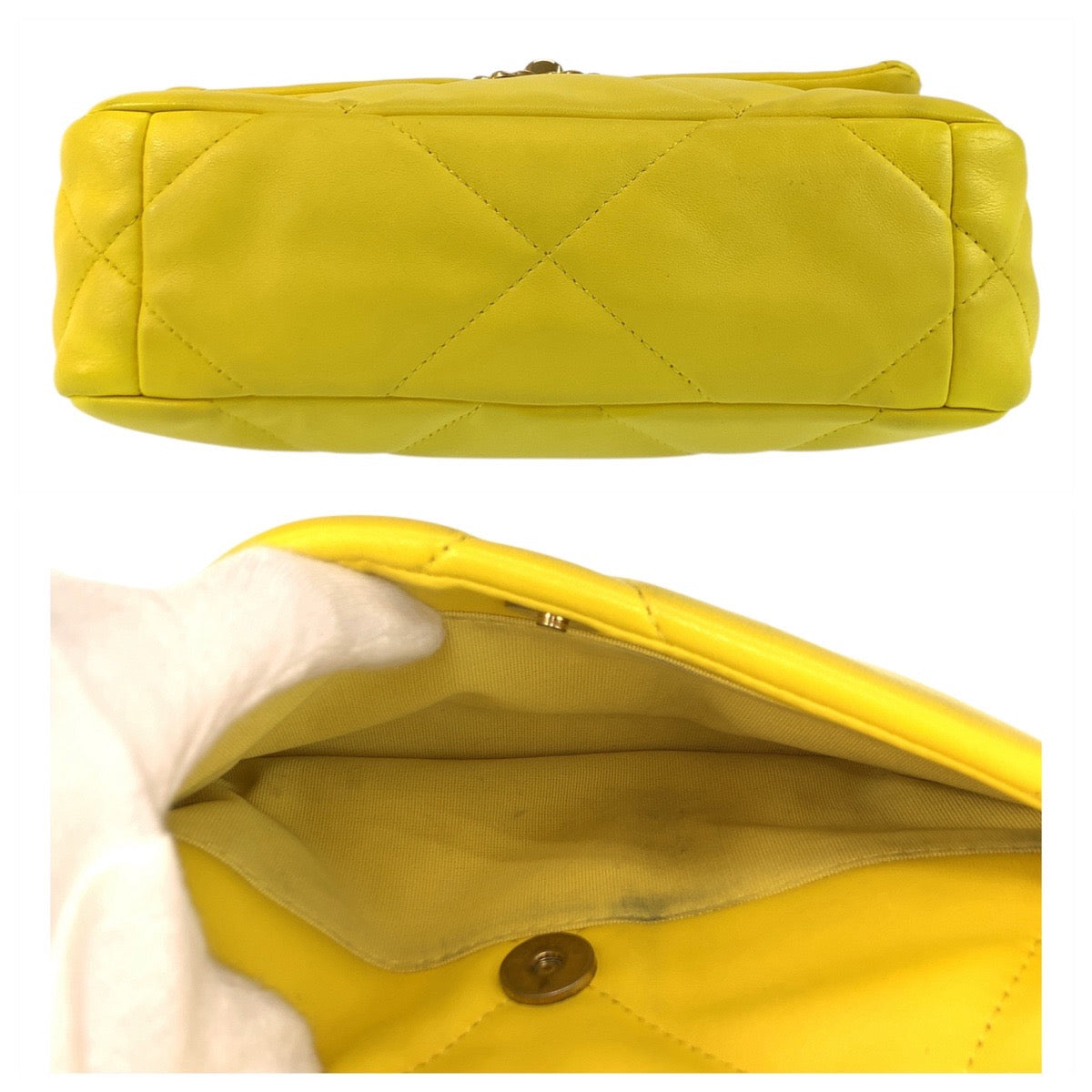 17593
CHANEL シャネル マトラッセ 19 ココマーク ターンロック イエロー ゴールド金具 ラムスキン チェーンショルダーバッグ  レディース ABP490