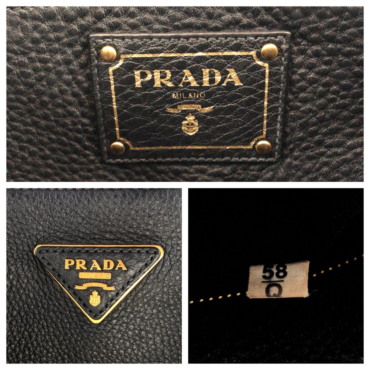 17596
PRADA プラダ ヴィッテロダイノ 三角ロゴプレート ブラック 黒 ゴールド金具 レザー BN2579 トートバッグ ハンドバッグ ショルダーバッグ レディース A75