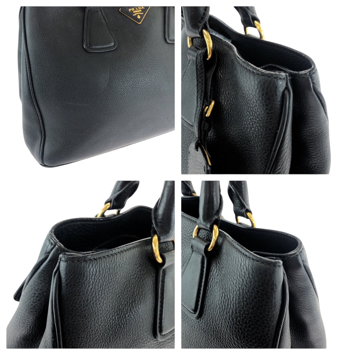 17596
PRADA プラダ ヴィッテロダイノ 三角ロゴプレート ブラック 黒 ゴールド金具 レザー BN2579 トートバッグ ハンドバッグ ショルダーバッグ レディース A75