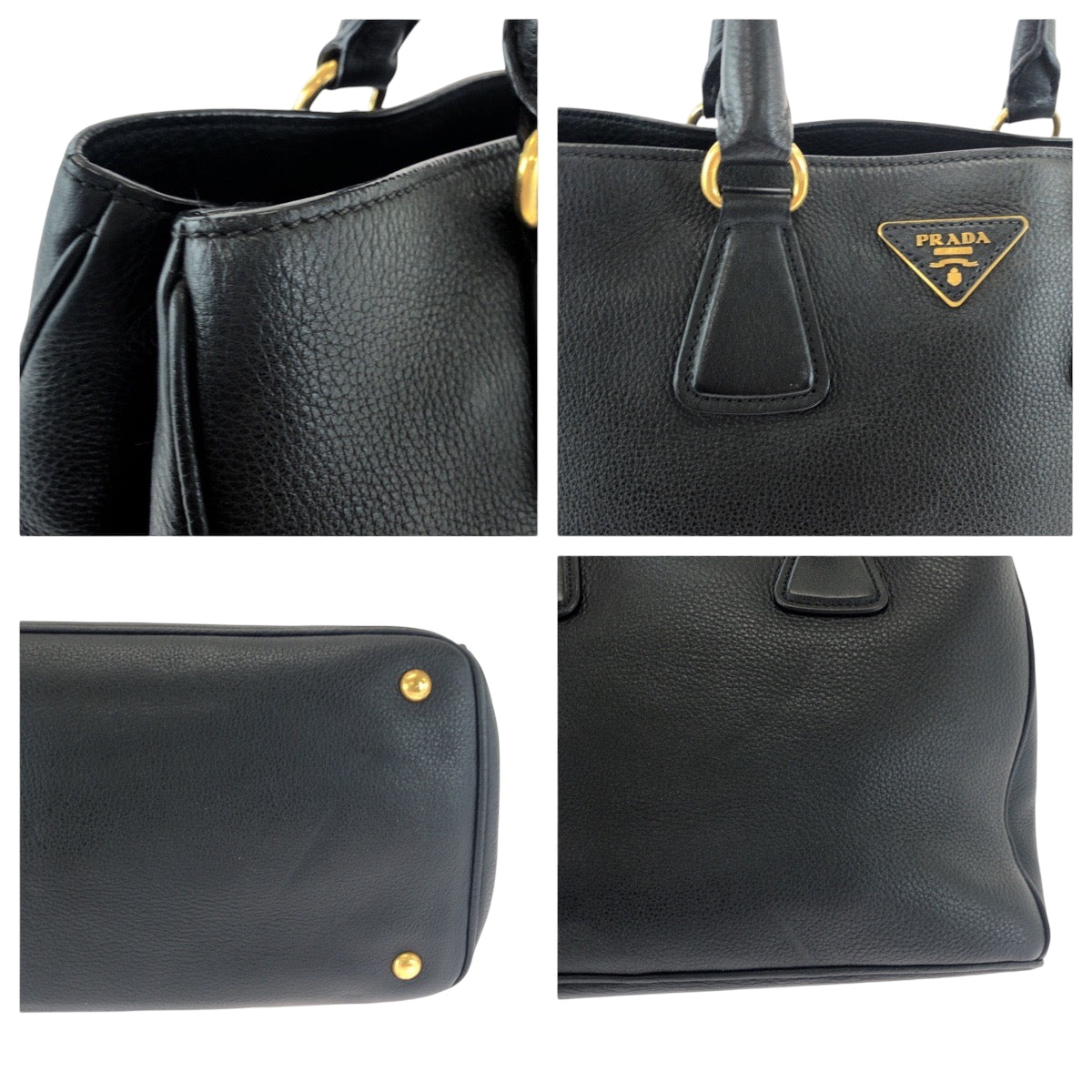 17596
PRADA プラダ ヴィッテロダイノ 三角ロゴプレート ブラック 黒 ゴールド金具 レザー BN2579 トートバッグ ハンドバッグ ショルダーバッグ レディース A75