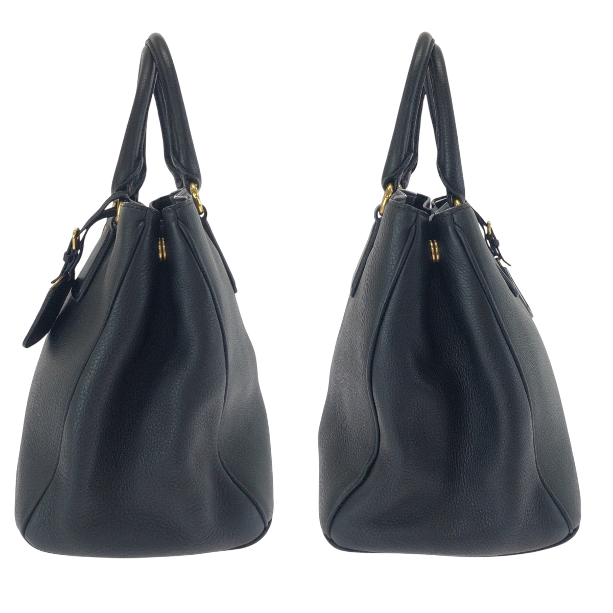 17596
PRADA プラダ ヴィッテロダイノ 三角ロゴプレート ブラック 黒 ゴールド金具 レザー BN2579 トートバッグ ハンドバッグ ショルダーバッグ レディース A75