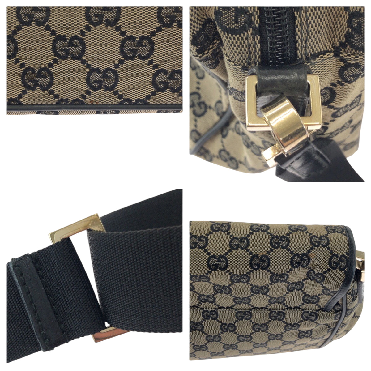 17600
GUCCI グッチ ベージュ ブラック ゴールド金具 GGキャンバス 019 0375 ショルダーバッグ メッセンジャーバッグ  レディース A45