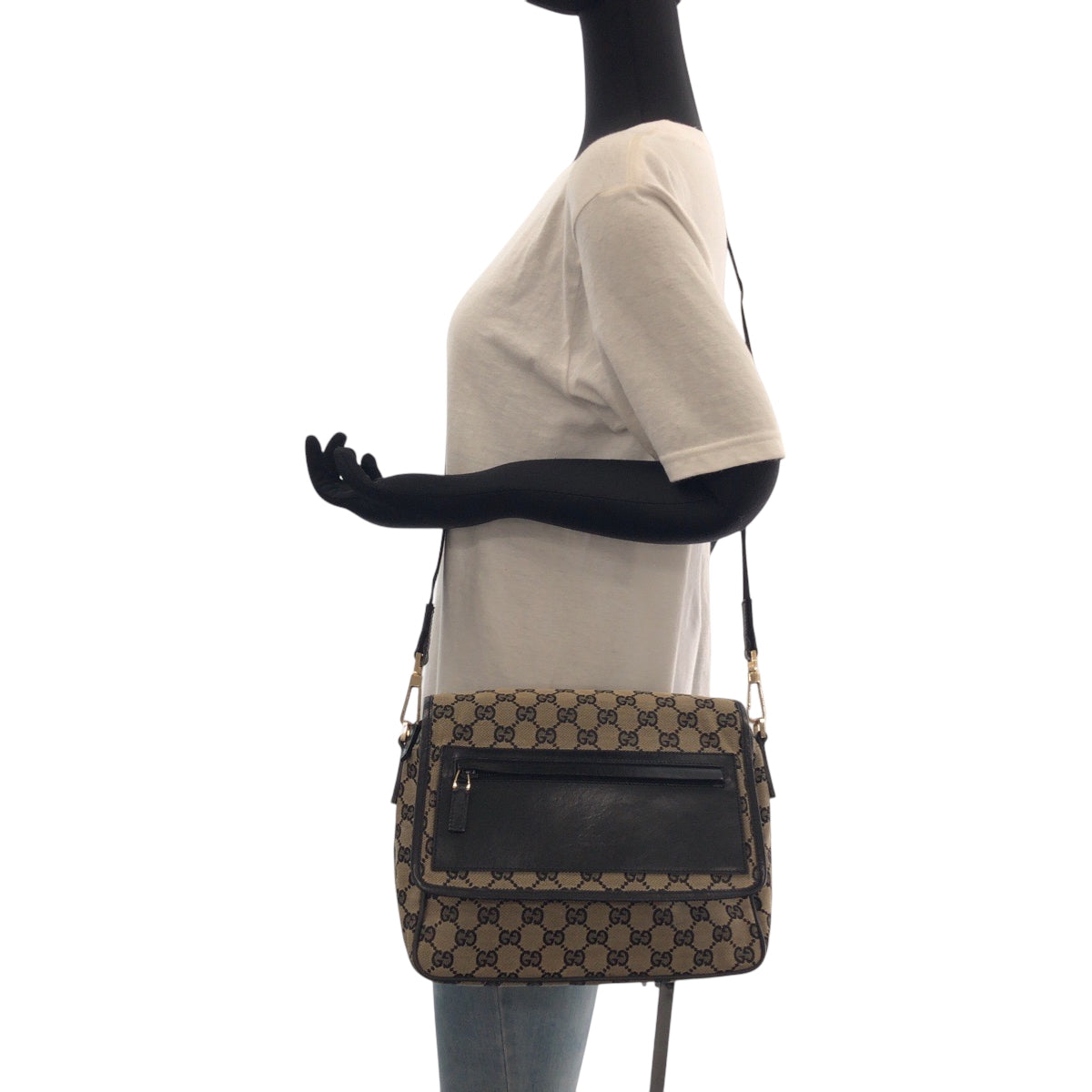 17600
GUCCI グッチ ベージュ ブラック ゴールド金具 GGキャンバス 019 0375 ショルダーバッグ メッセンジャーバッグ  レディース A45