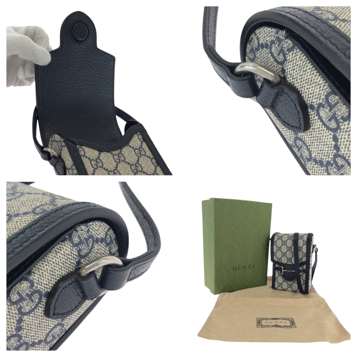 17601
GUCCI グッチ 1955 ホースビット グレー ネイビー シルバー金具 GGスプリームキャンバス 625615 ショルダーバッグ フォンポーチ ポシェット メンズ SA80