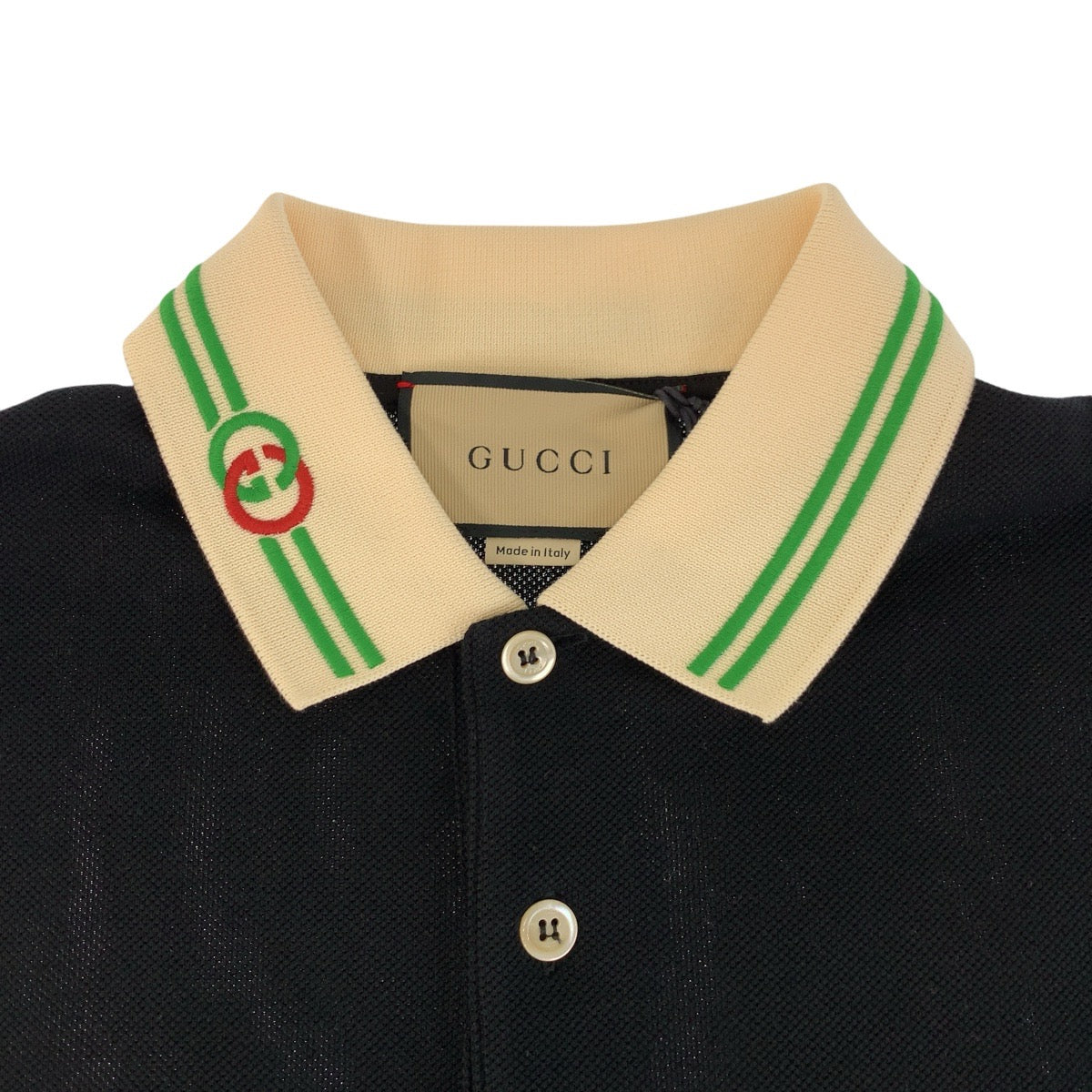 17603
GUCCI グッチ インターロッキング ブラック 黒 コットン / ポリウレタン ポロシャツ  メンズ N45