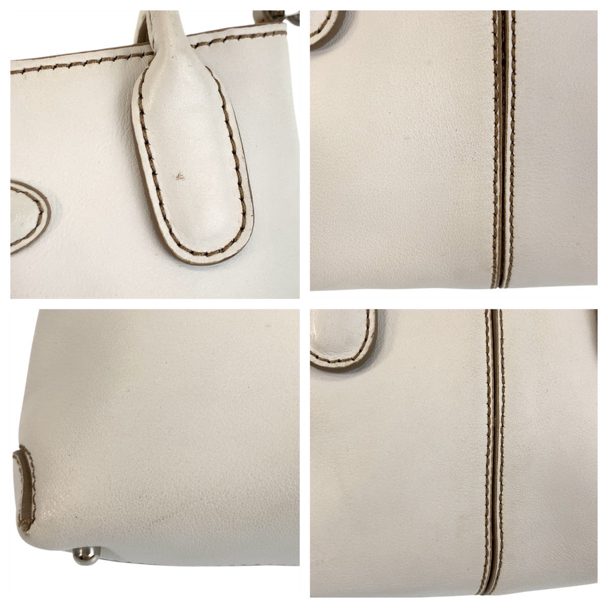 17608
TOD’S トッズ ホワイト 白 シルバー金具 レザー ハンドバッグ  レディース ABP15