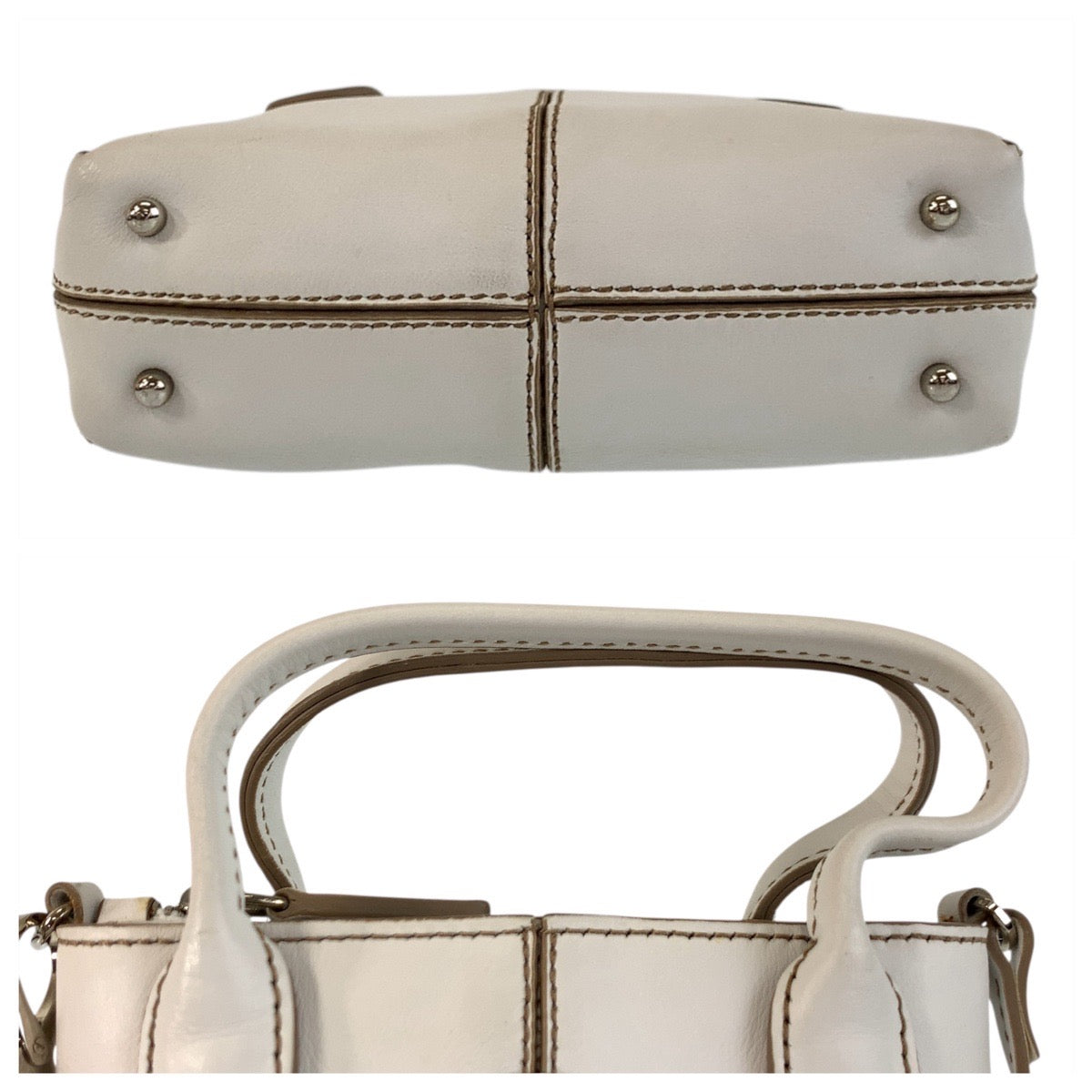 17608
TOD’S トッズ ホワイト 白 シルバー金具 レザー ハンドバッグ  レディース ABP15