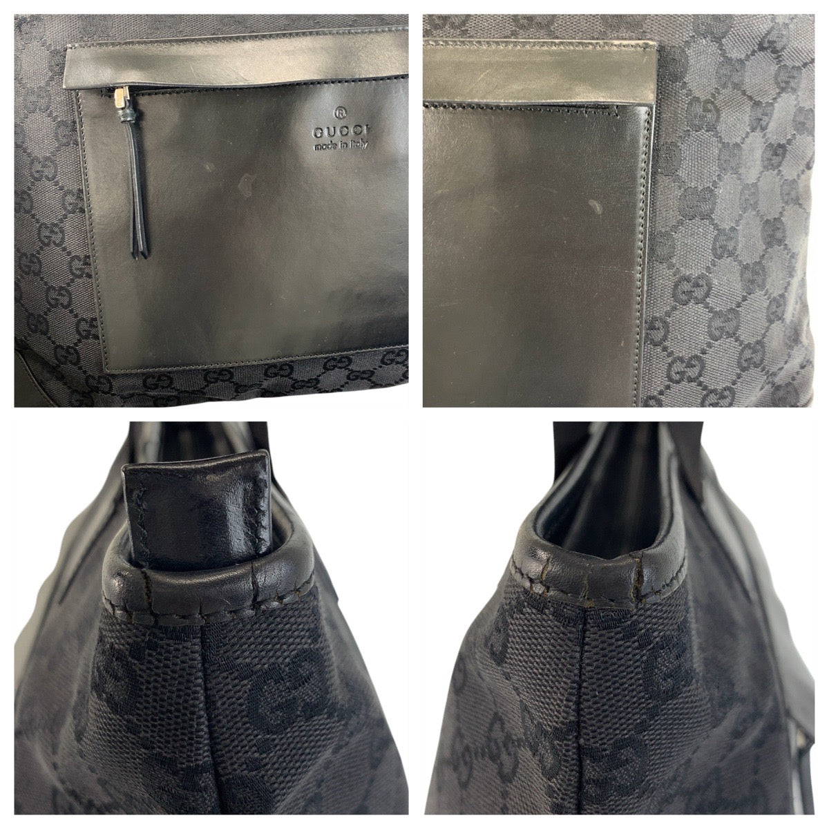 17614
GUCCI グッチ ブラック 黒 シルバー金具 GGキャンバス / レザー 34339 トートバッグ ショルダーバッグ  レディース AB34