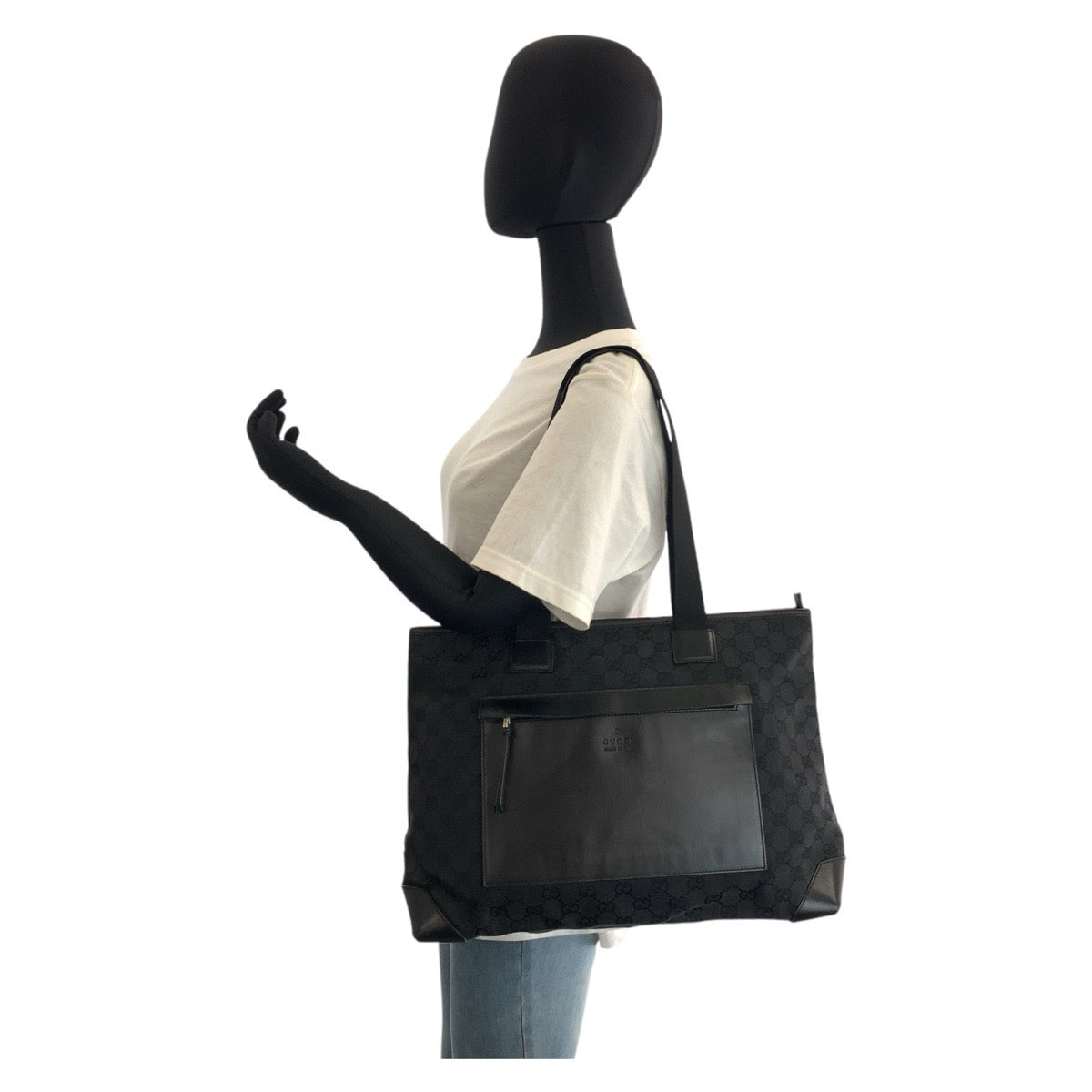 17614
GUCCI グッチ ブラック 黒 シルバー金具 GGキャンバス / レザー 34339 トートバッグ ショルダーバッグ  レディース AB34