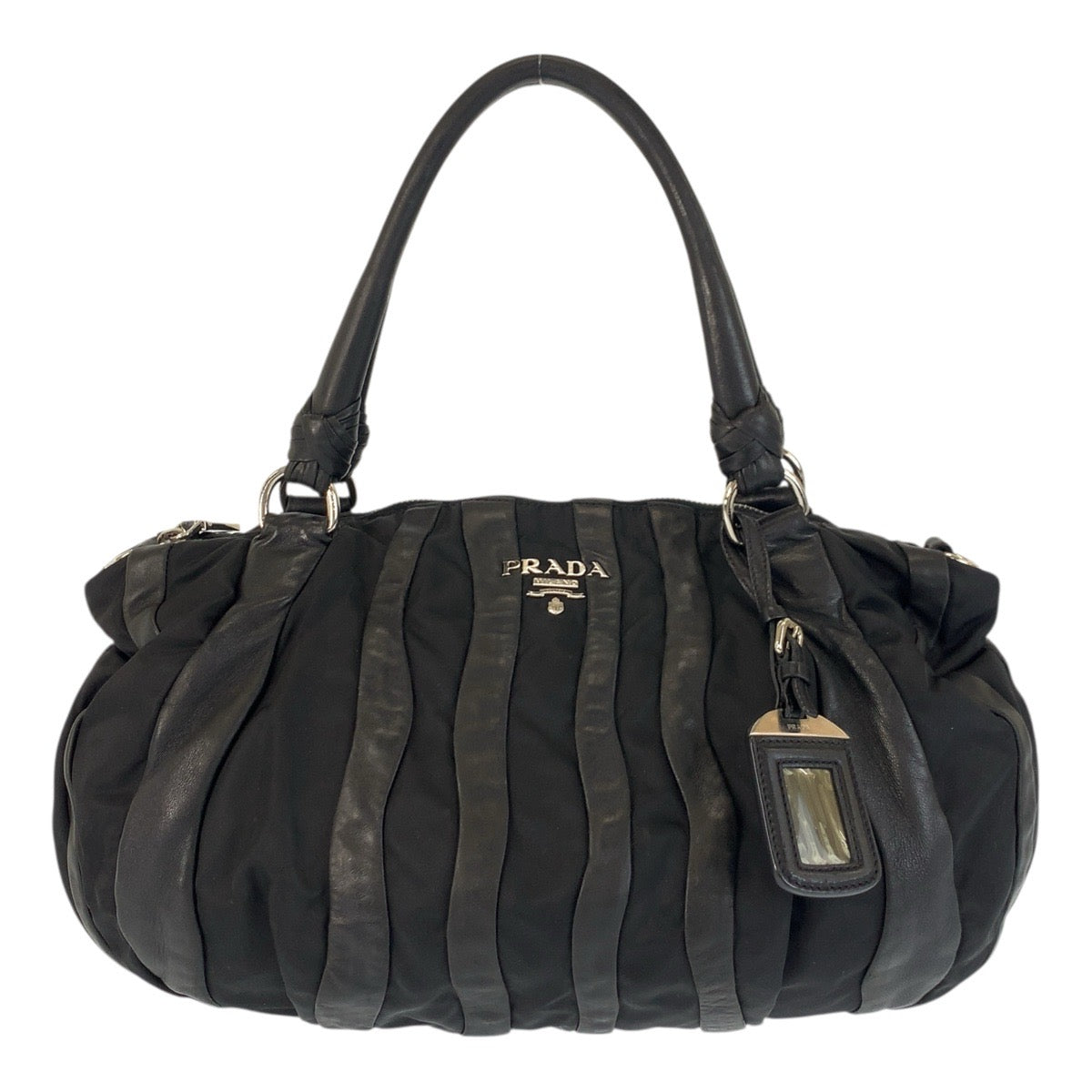 17615
PRADA プラダ クリムソン ブラック 黒 シルバー金具 ナイロン / レザー ショルダーバッグ  レディース AB32