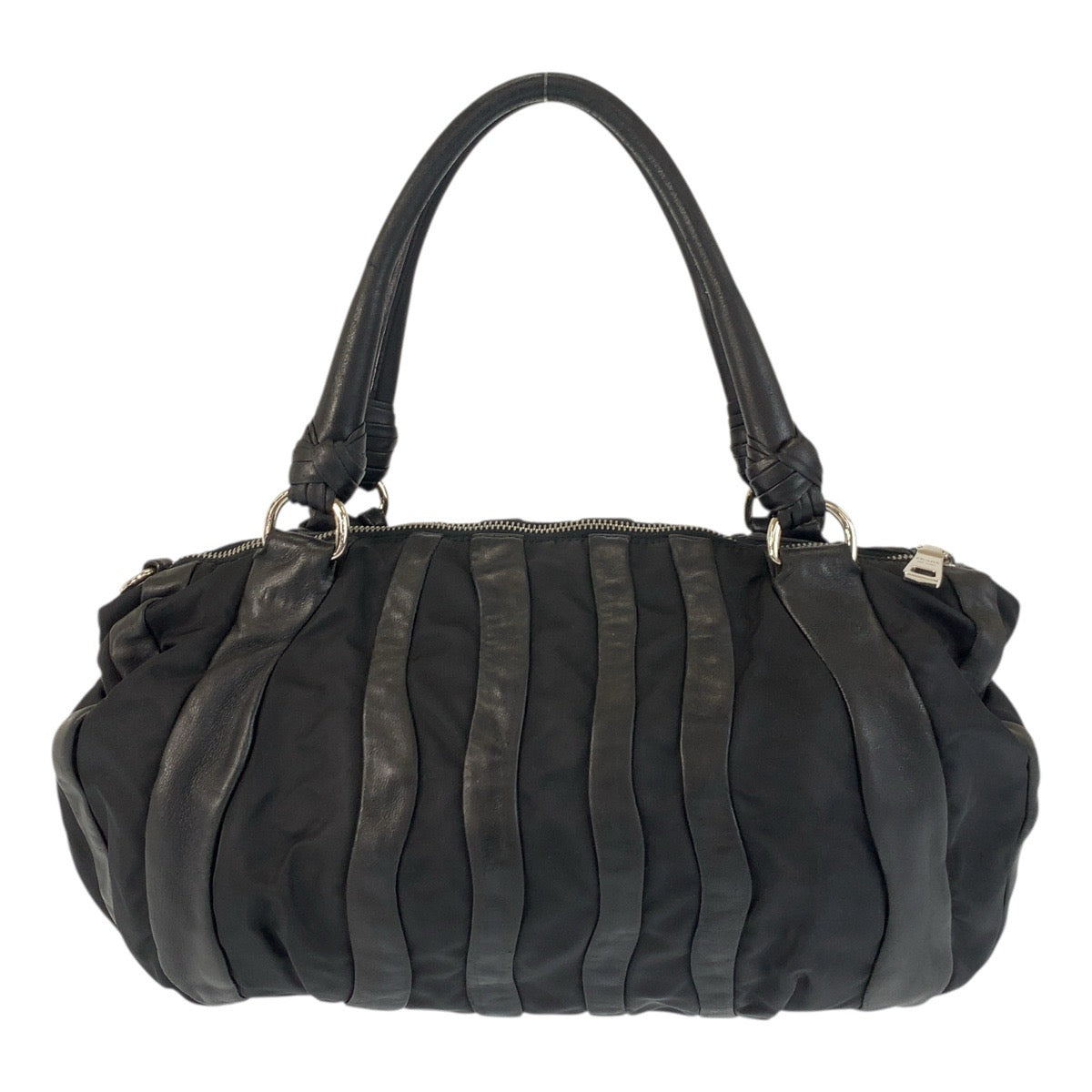 17615
PRADA プラダ クリムソン ブラック 黒 シルバー金具 ナイロン / レザー ショルダーバッグ  レディース AB32