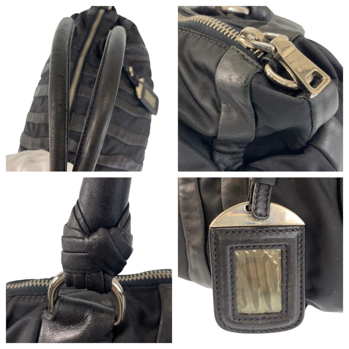17615
PRADA プラダ クリムソン ブラック 黒 シルバー金具 ナイロン / レザー ショルダーバッグ  レディース AB32